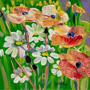 Floral Canvas Art 8x8 inches with Red and White Flowers